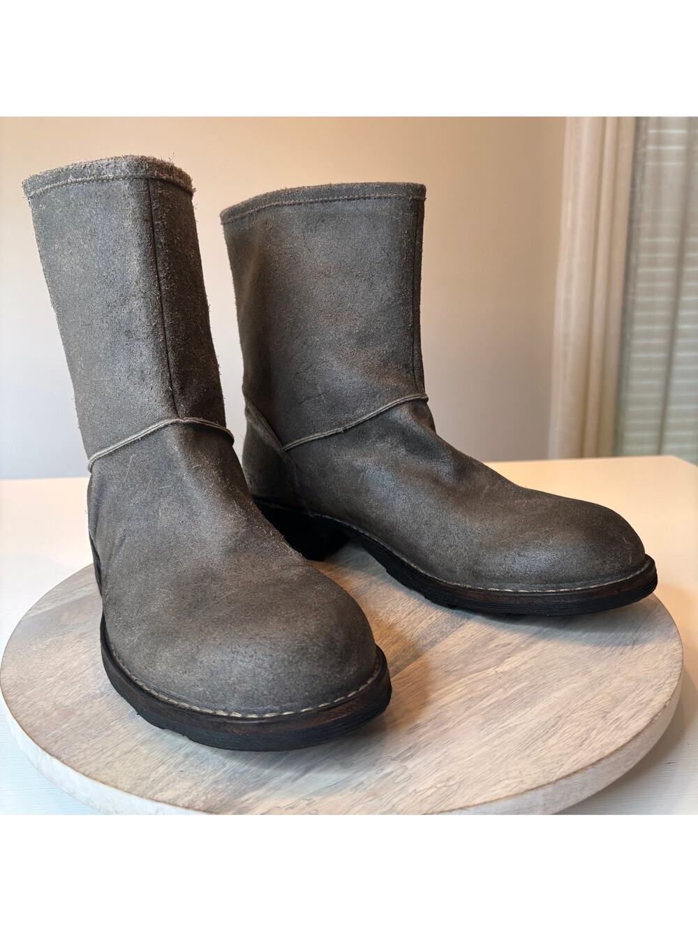 Florentini + Baker Clarance Gray Distressed Suede Mid Boots Men's EU 42 US 12